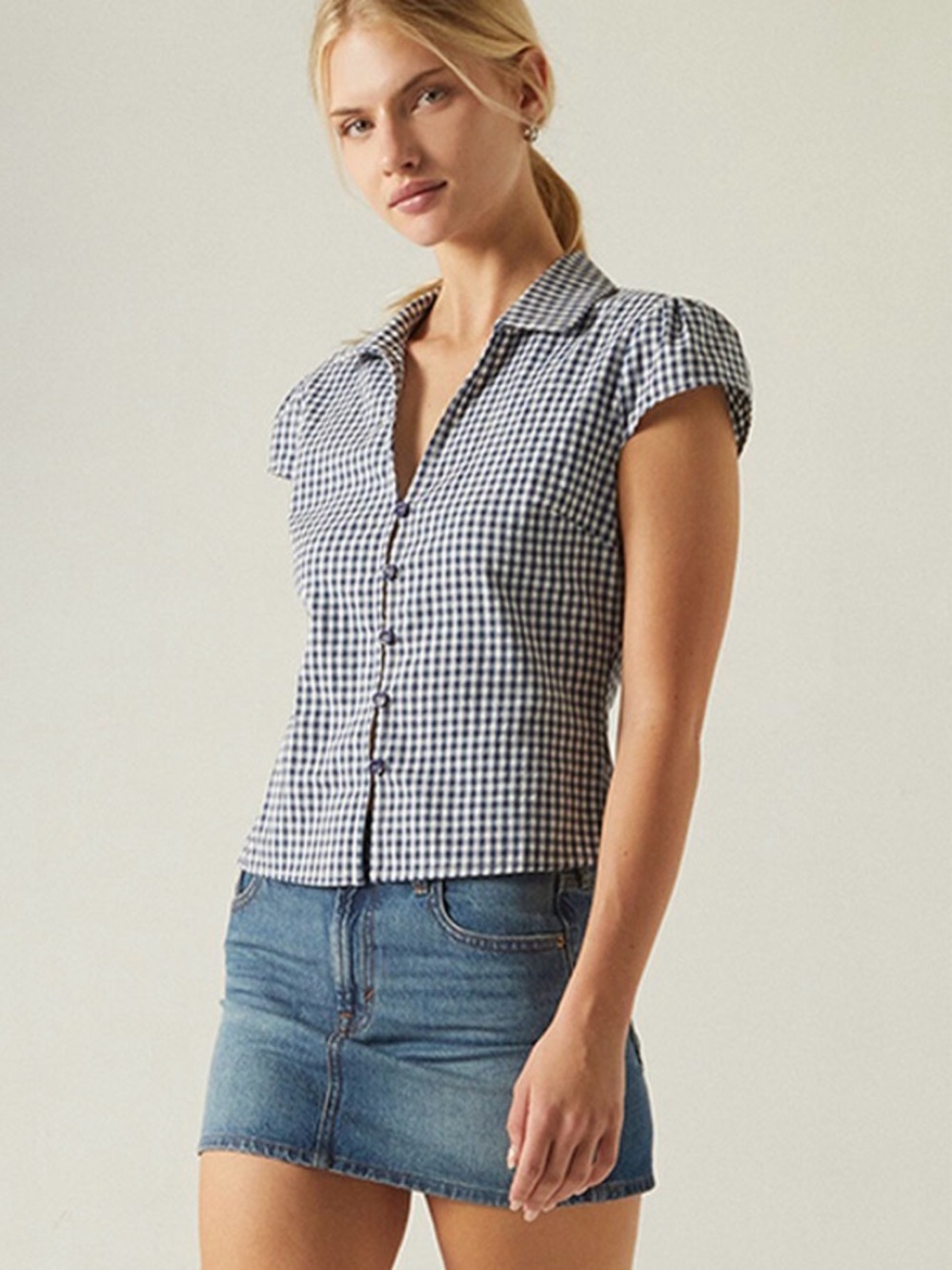 PacSun Navy and White Gingham Button-Down Shirt